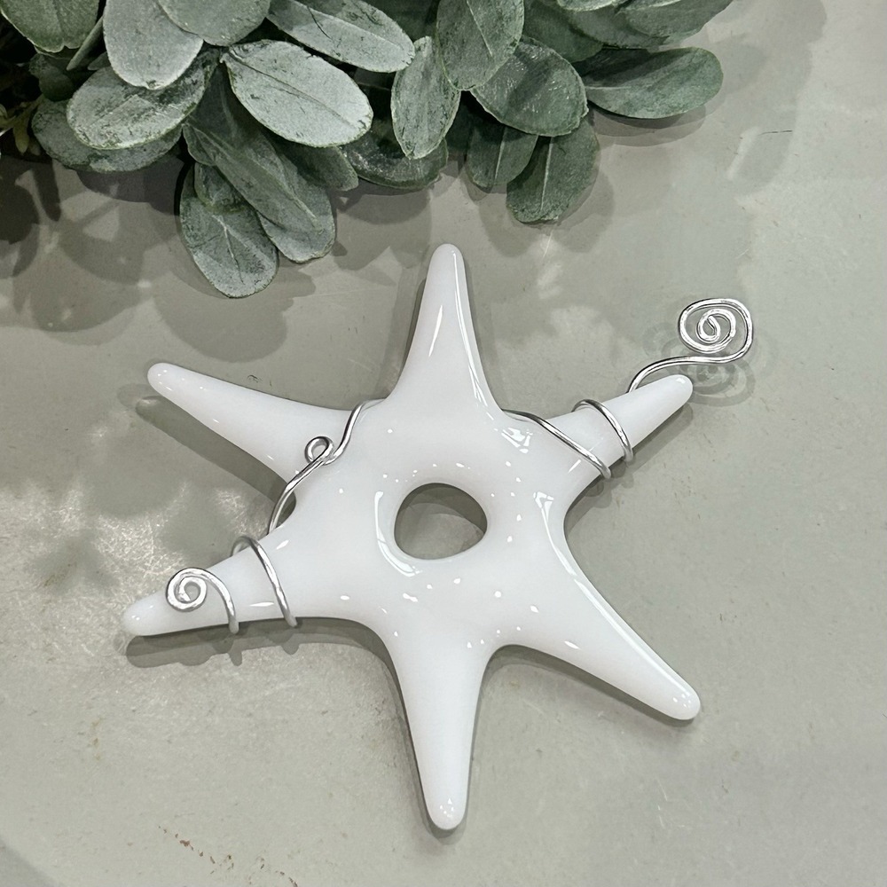 White Star Glass Ornament 6 Point Shiny Glass Star Ornament NEW